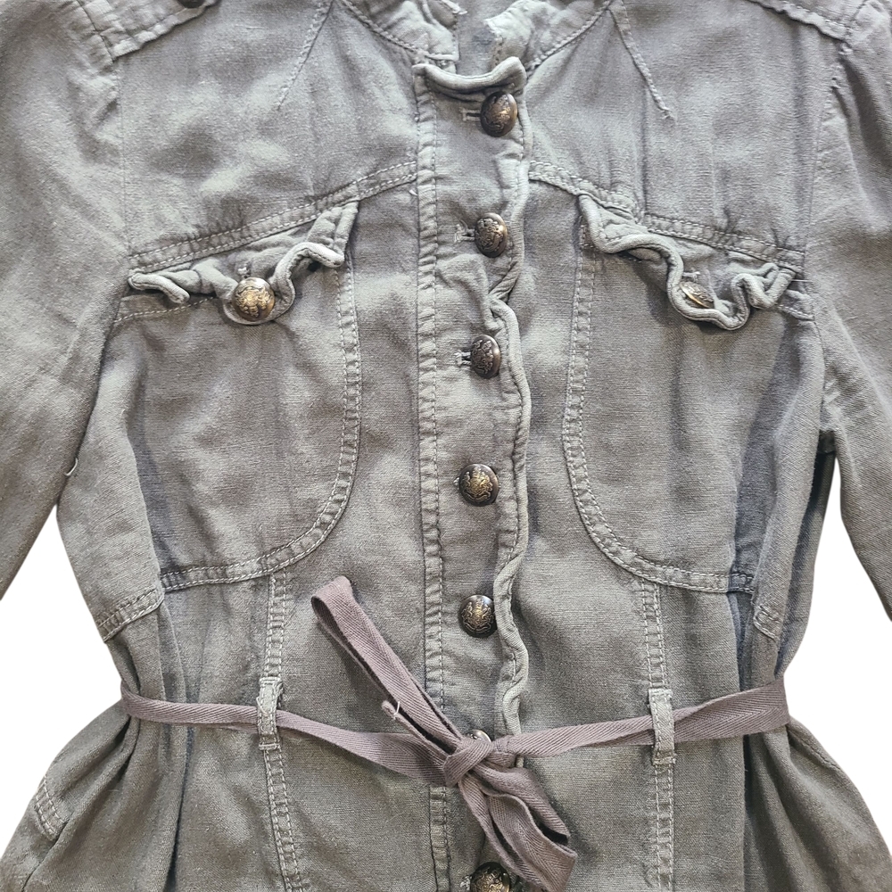 Free People Emilia Military Jacket Belted Lace Hem Utility Olive Small - Picture 6 of 14